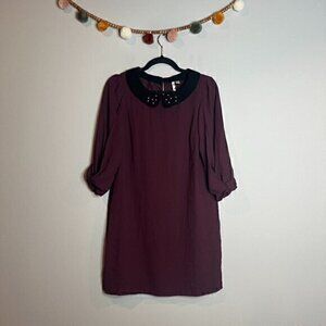 Lauren Conrad burgundy embellished Peter Pan collar dress
